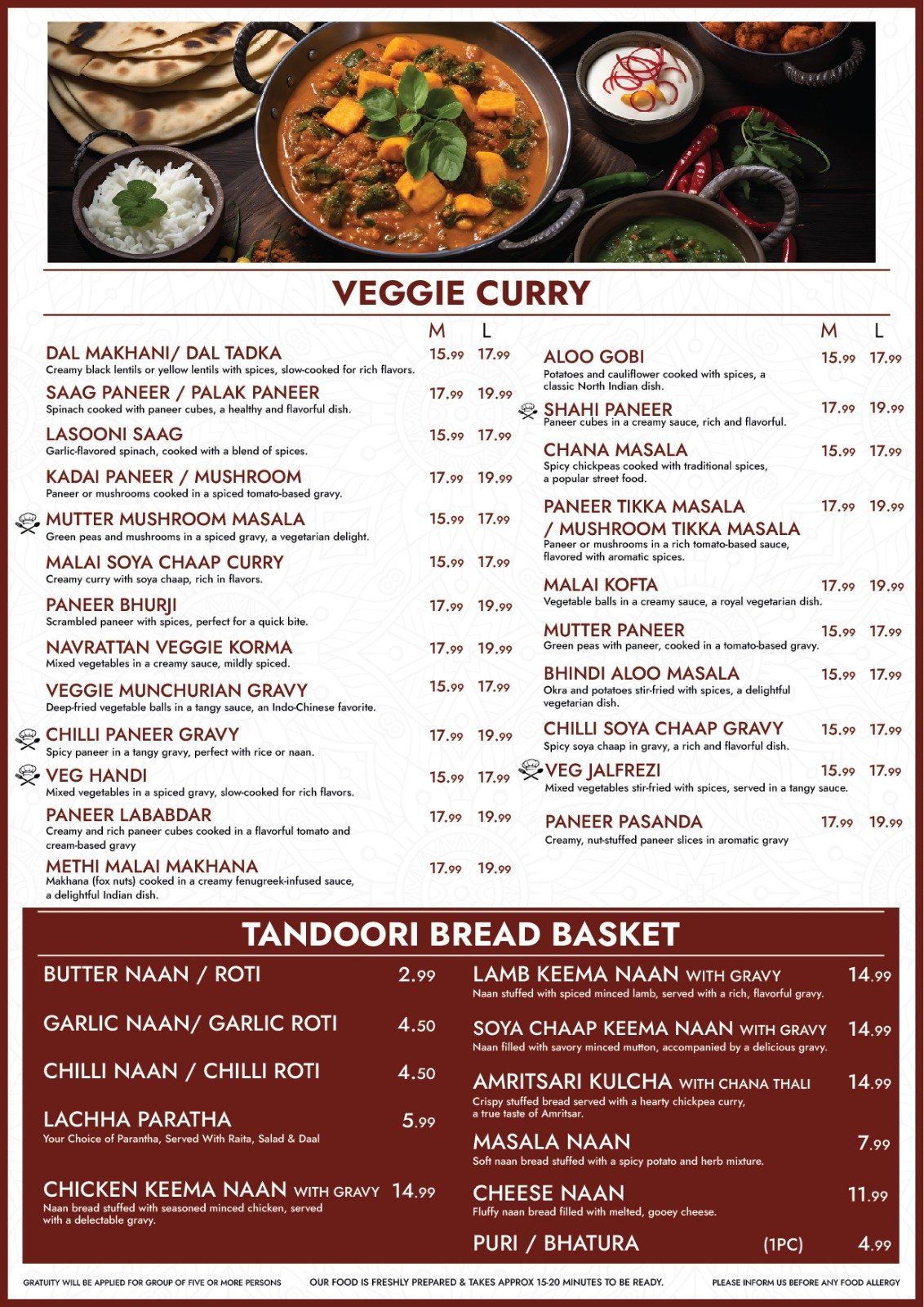 Veggie Curry tandoori menu