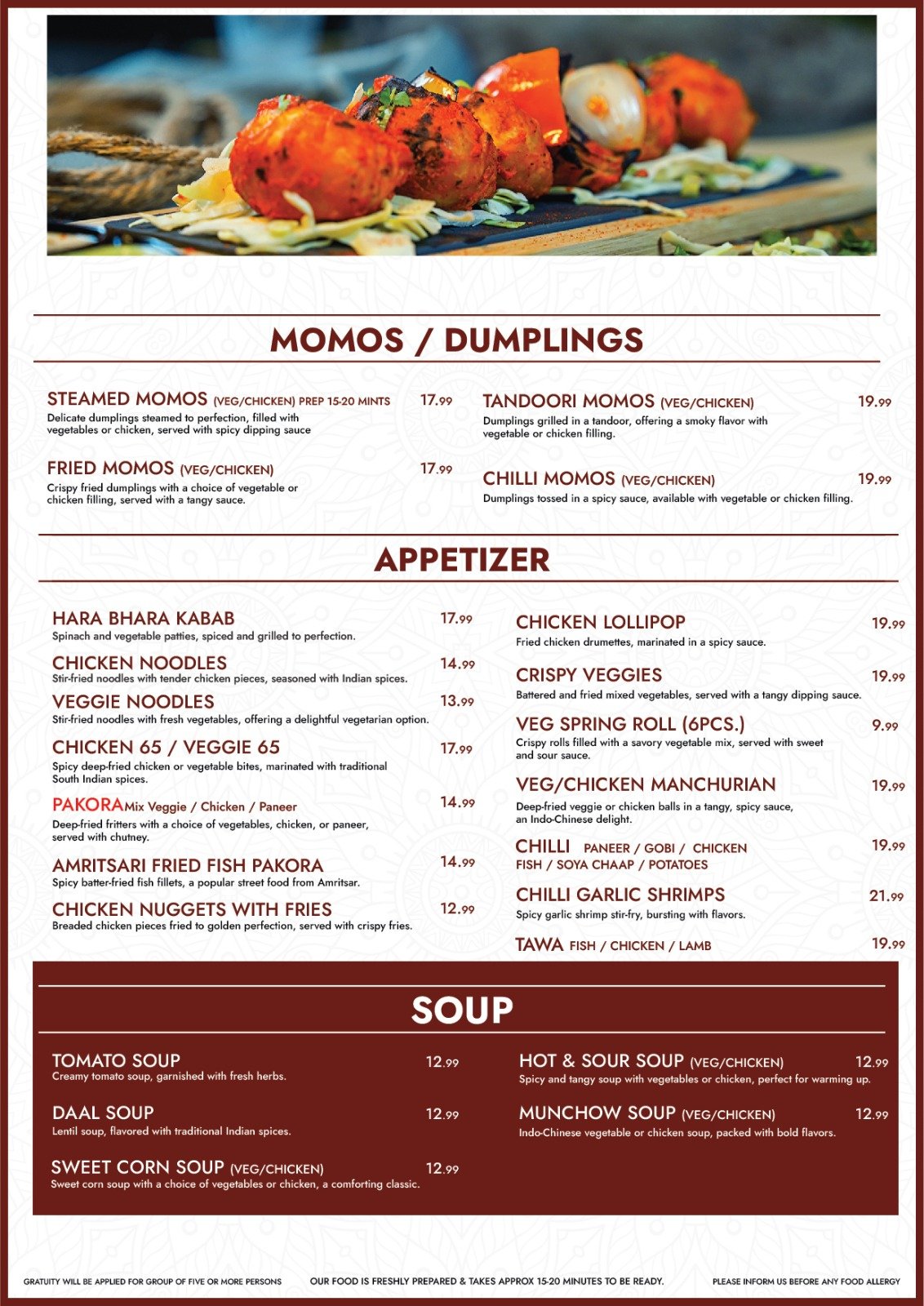 Momos Appetizer Soup Menu