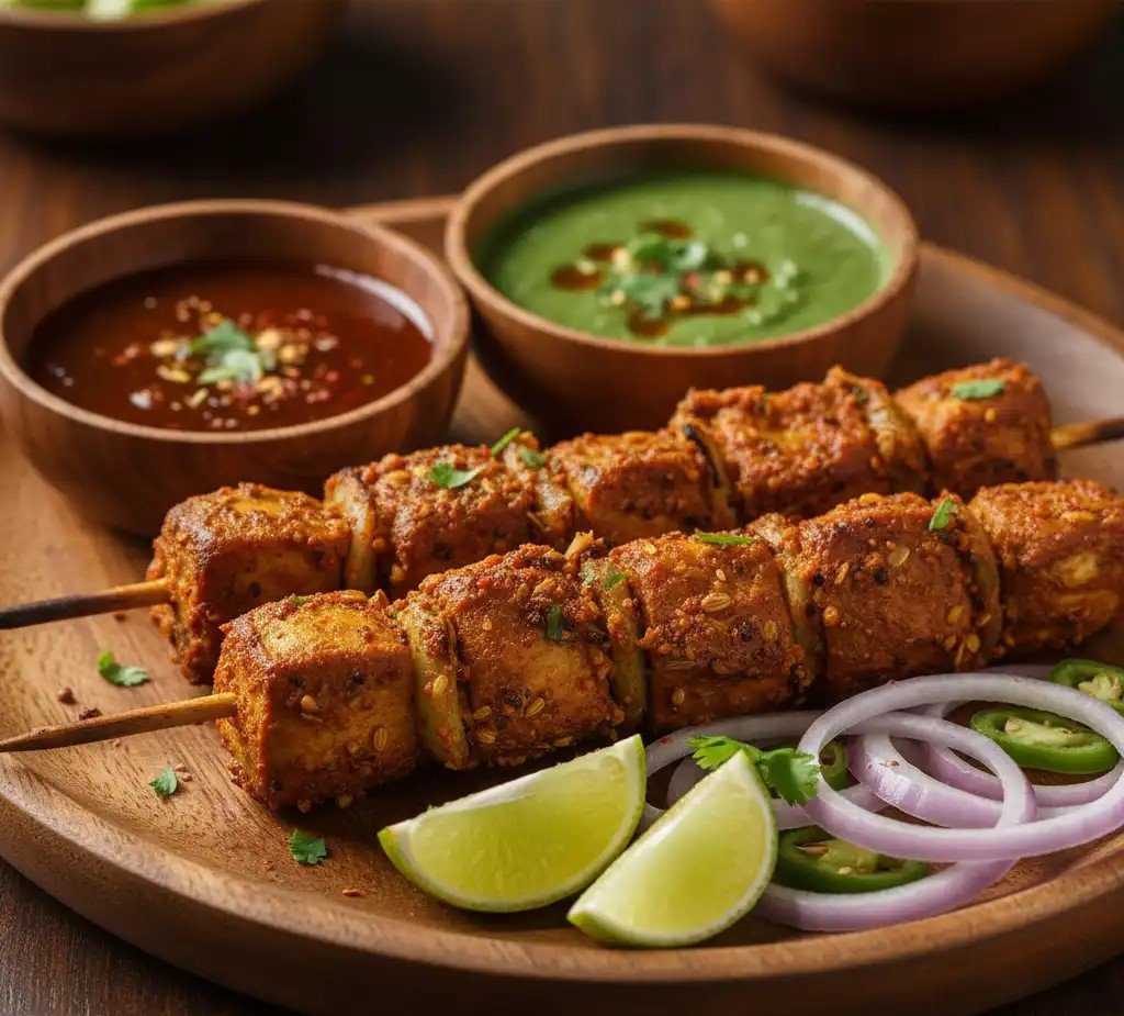 Tangy Achari Soya Chaap Tikka with green chutney in Brampton